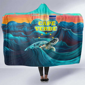 Cape Verde Hooded Blanket with Loggerhead Sea Turtle Ocean Sunset Spirit