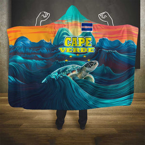 Cape Verde Hooded Blanket with Loggerhead Sea Turtle Ocean Sunset Spirit