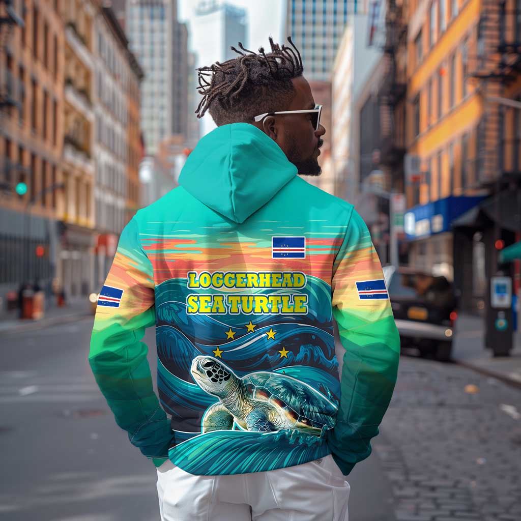 Cape Verde Hoodie with Loggerhead Sea Turtle Ocean Sunset Spirit