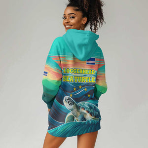 Cape Verde Hoodie Dress with Loggerhead Sea Turtle Ocean Sunset Spirit
