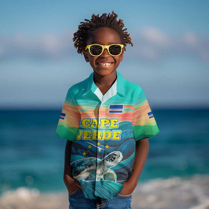 Cape Verde Kid Hawaiian Shirt with Loggerhead Sea Turtle Ocean Sunset Spirit