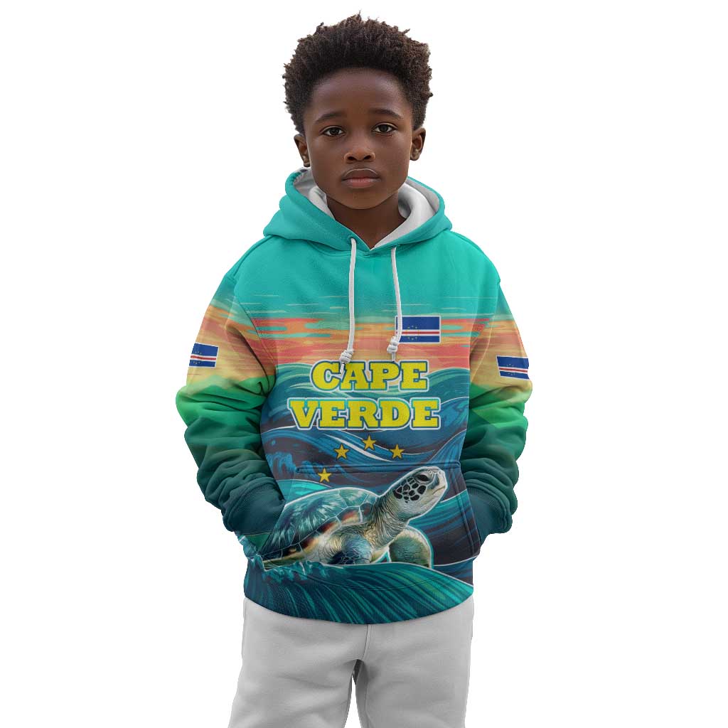 Cape Verde Kid Hoodie with Loggerhead Sea Turtle Ocean Sunset Spirit