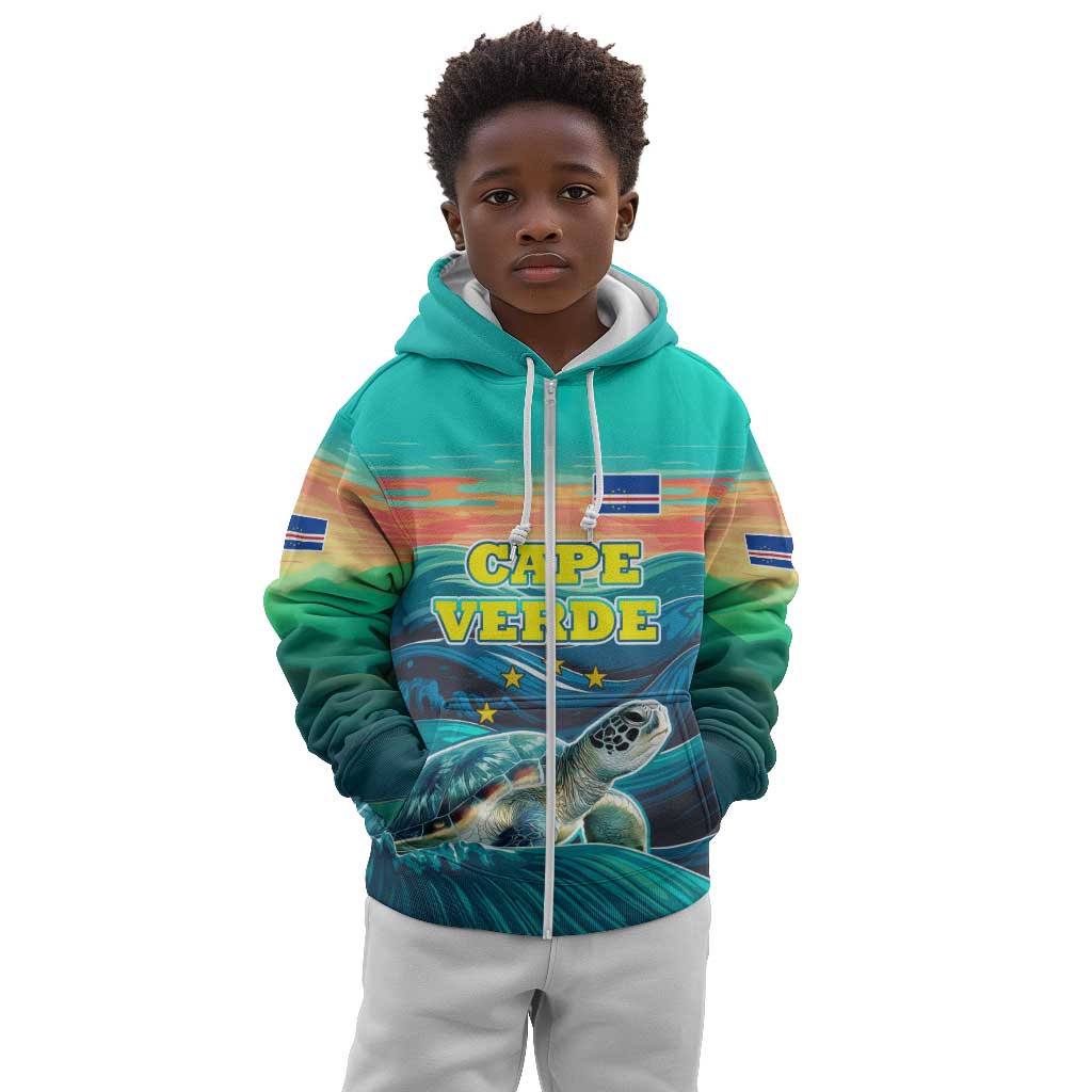 Cape Verde Kid Hoodie with Loggerhead Sea Turtle Ocean Sunset Spirit