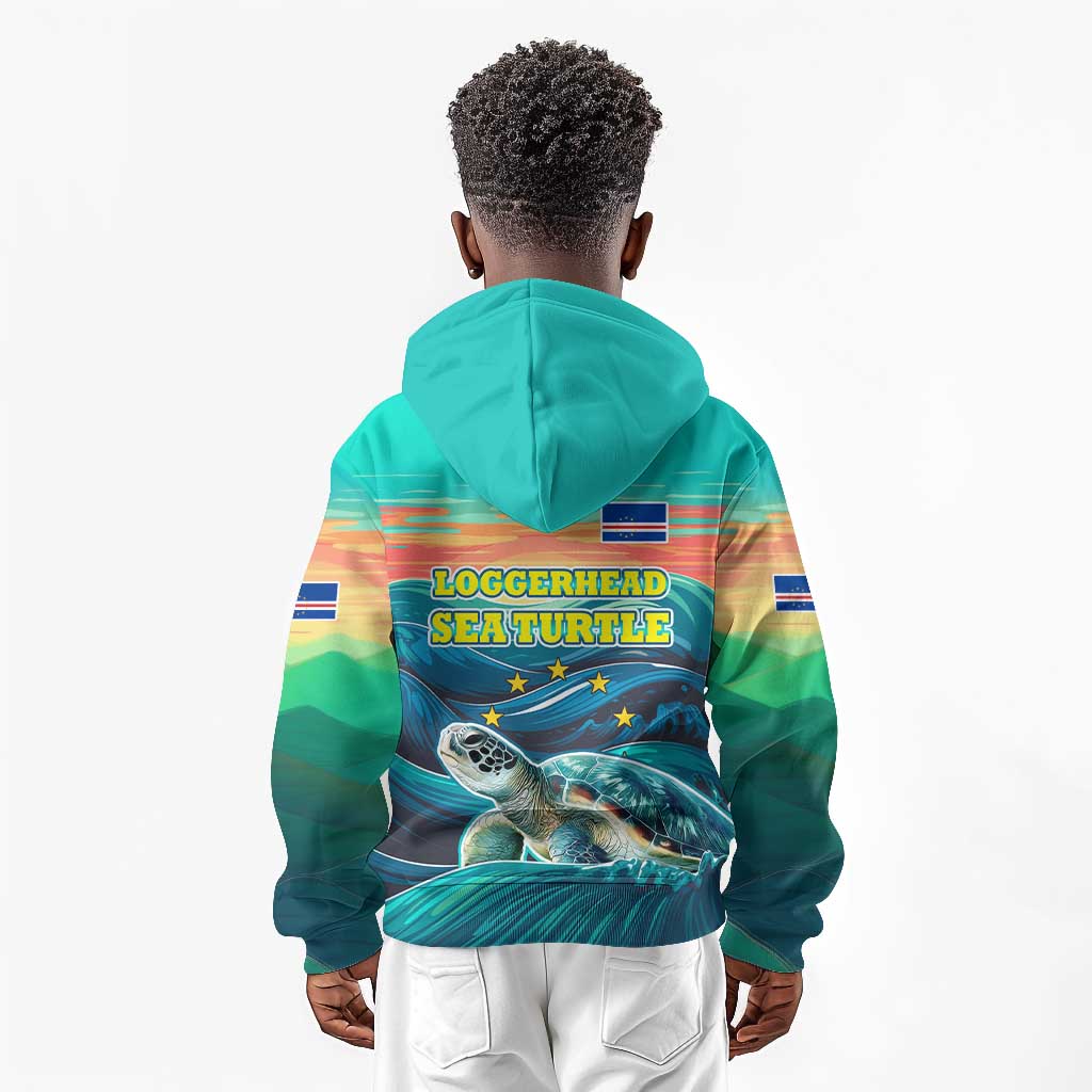 Cape Verde Kid Hoodie with Loggerhead Sea Turtle Ocean Sunset Spirit