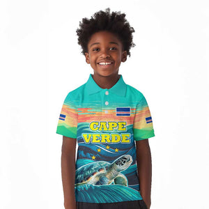 Cape Verde Kid Polo Shirt with Loggerhead Sea Turtle Ocean Sunset Spirit