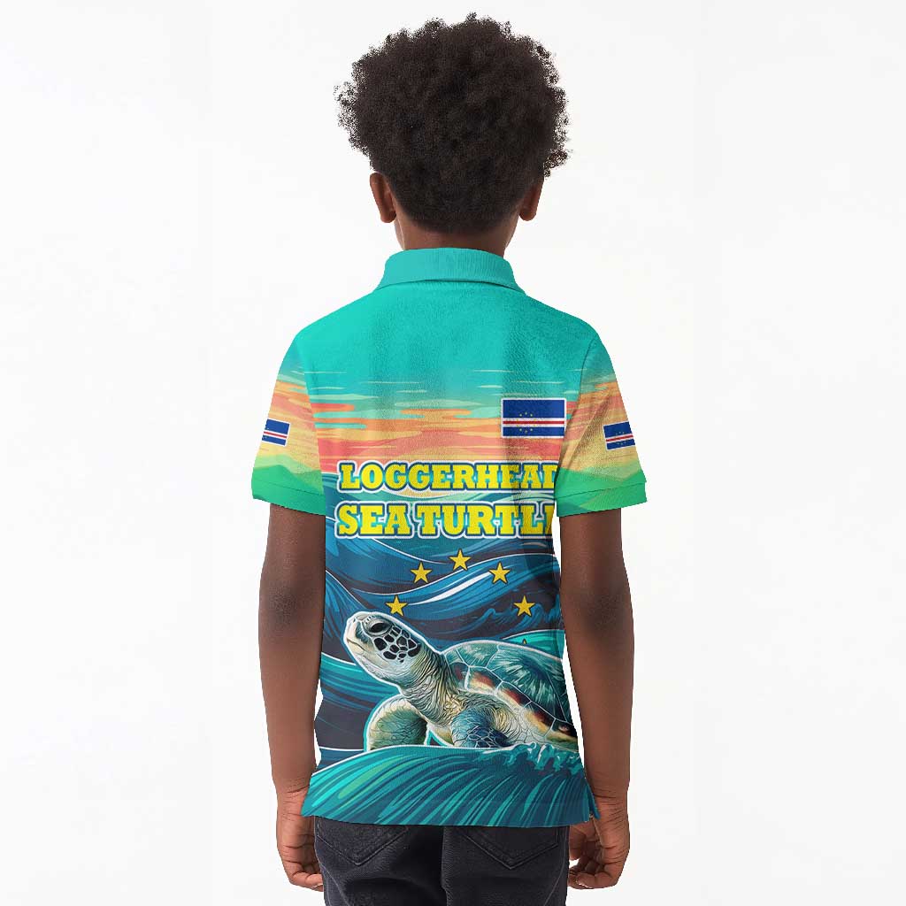 Cape Verde Kid Polo Shirt with Loggerhead Sea Turtle Ocean Sunset Spirit