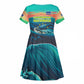 Cape Verde Kid Short Sleeve Dress with Loggerhead Sea Turtle Ocean Sunset Spirit