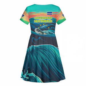 Cape Verde Kid Short Sleeve Dress with Loggerhead Sea Turtle Ocean Sunset Spirit