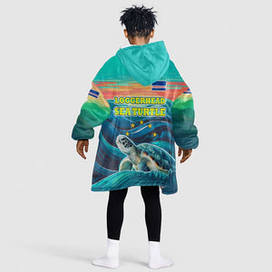 Cape Verde Kid Wearable Blanket Hoodie with Loggerhead Sea Turtle Ocean Sunset Spirit