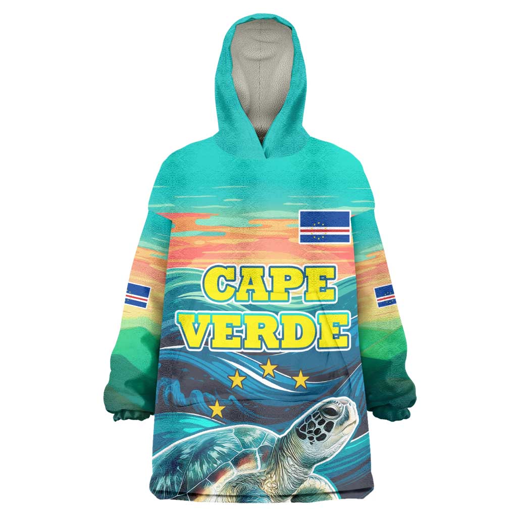 Cape Verde Kid Wearable Blanket Hoodie with Loggerhead Sea Turtle Ocean Sunset Spirit