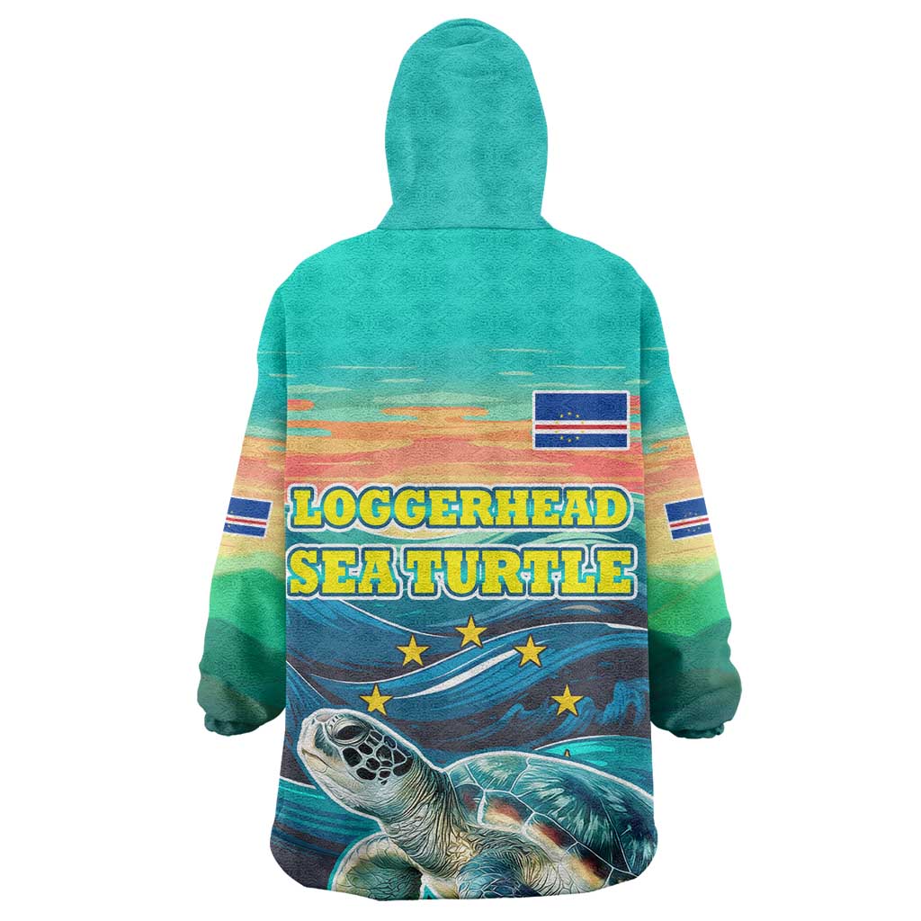 Cape Verde Kid Wearable Blanket Hoodie with Loggerhead Sea Turtle Ocean Sunset Spirit