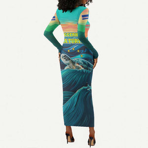Cape Verde Long Sleeve Bodycon Dress with Loggerhead Sea Turtle Ocean Sunset Spirit
