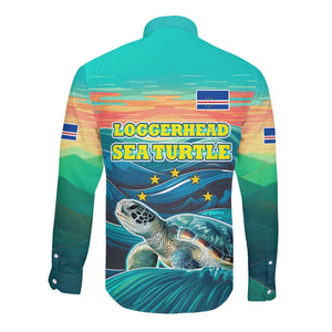 Cape Verde Long Sleeve Button Shirt with Loggerhead Sea Turtle Ocean Sunset Spirit