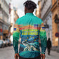 Cape Verde Long Sleeve Button Shirt with Loggerhead Sea Turtle Ocean Sunset Spirit
