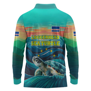 Cape Verde Long Sleeve Polo Shirt with Loggerhead Sea Turtle Ocean Sunset Spirit