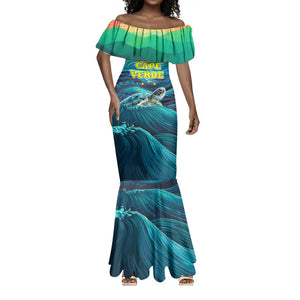 Cape Verde Mermaid Dress with Loggerhead Sea Turtle Ocean Sunset Spirit