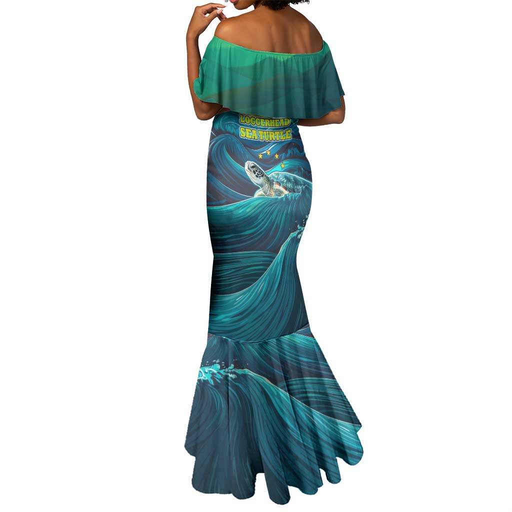 Cape Verde Mermaid Dress with Loggerhead Sea Turtle Ocean Sunset Spirit