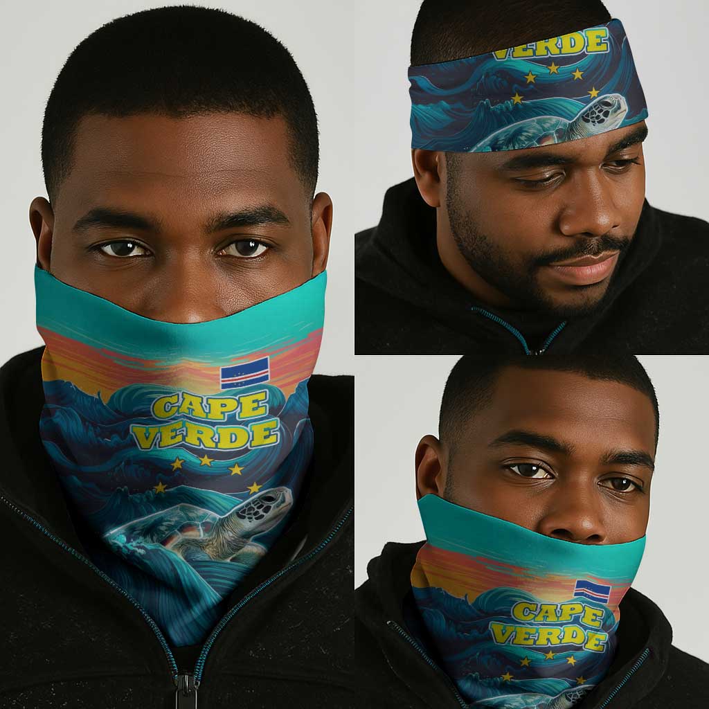 Cape Verde Neck Gaiter with Loggerhead Sea Turtle Ocean Sunset Spirit - African Pride