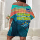 Cape Verde Off Shoulder Short Dress with Loggerhead Sea Turtle Ocean Sunset Spirit