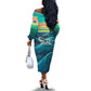 Cape Verde Off The Shoulder Long Sleeve Dress with Loggerhead Sea Turtle Ocean Sunset Spirit