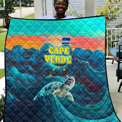 Cape Verde Quilt with Loggerhead Sea Turtle Ocean Sunset Spirit