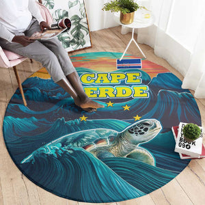 Cape Verde Round Carpet with Loggerhead Sea Turtle Ocean Sunset Spirit