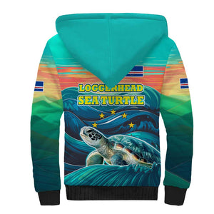 Cape Verde Sherpa Hoodie with Loggerhead Sea Turtle Ocean Sunset Spirit
