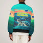 Cape Verde Sleeve Zip Bomber Jacket with Loggerhead Sea Turtle Ocean Sunset Spirit