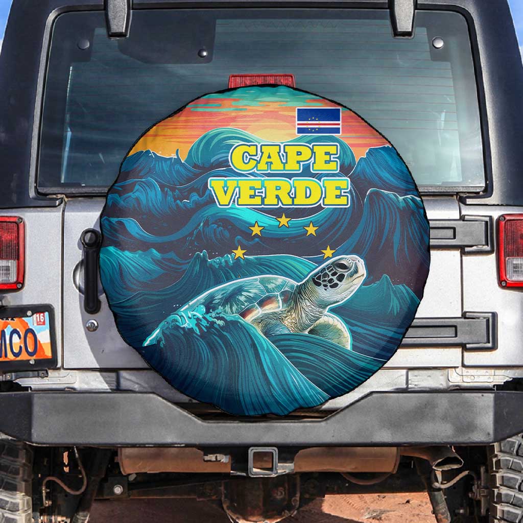 Cape Verde Spare Tire Cover with Loggerhead Sea Turtle Ocean Sunset Spirit