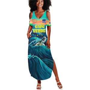 Cape Verde Summer Maxi Dress with Loggerhead Sea Turtle Ocean Sunset Spirit