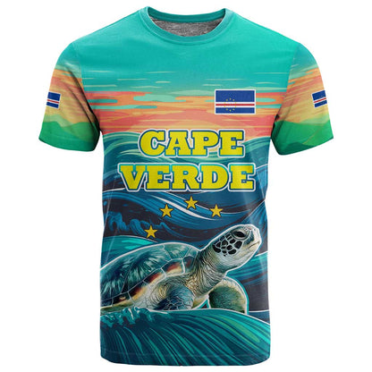 Cape Verde T shirt with Loggerhead Sea Turtle Ocean Sunset Spirit