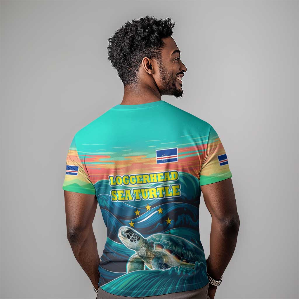Cape Verde T shirt with Loggerhead Sea Turtle Ocean Sunset Spirit