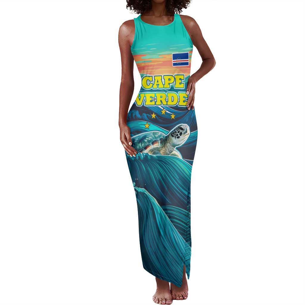 Cape Verde Tank Maxi Dress with Loggerhead Sea Turtle Ocean Sunset Spirit