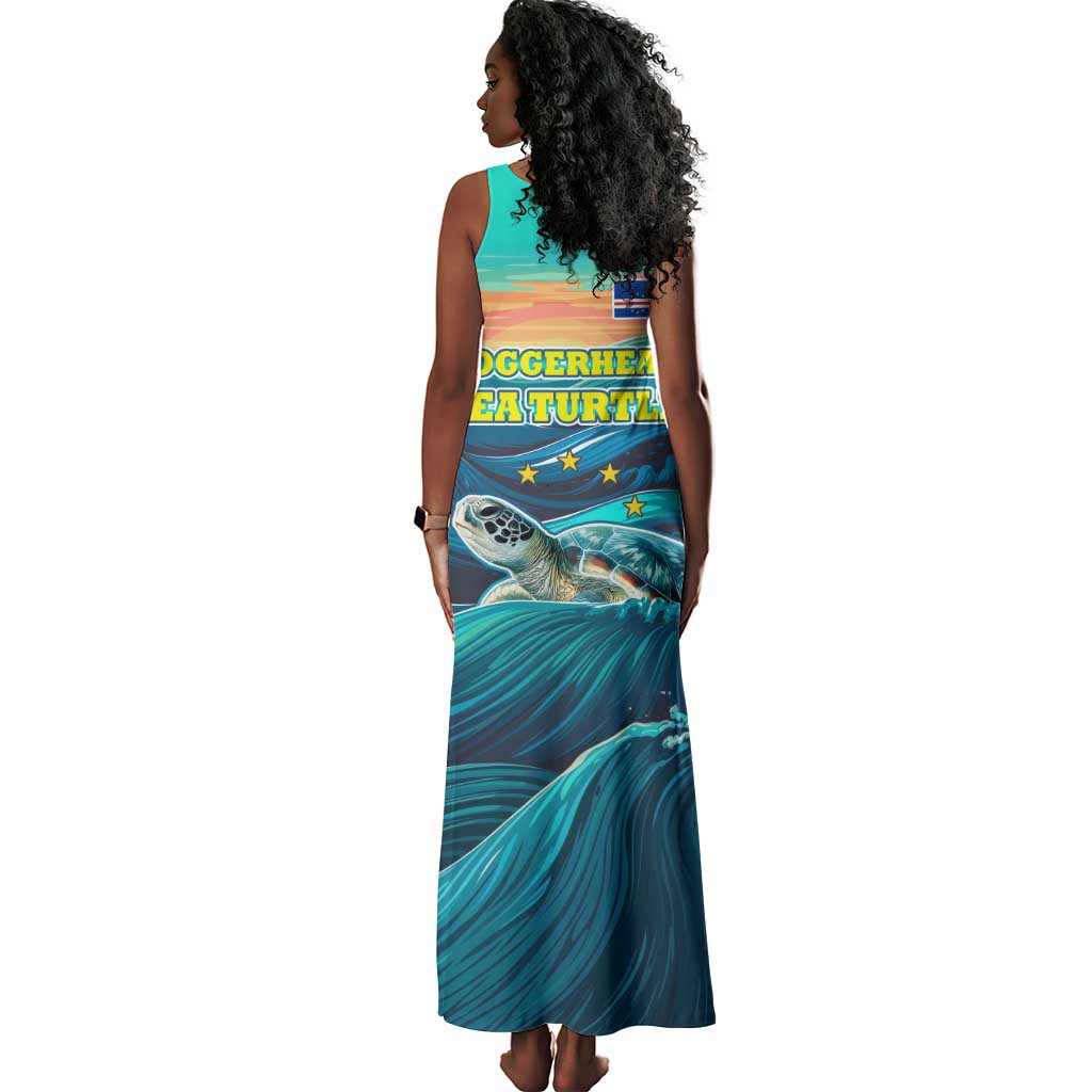 Cape Verde Tank Maxi Dress with Loggerhead Sea Turtle Ocean Sunset Spirit
