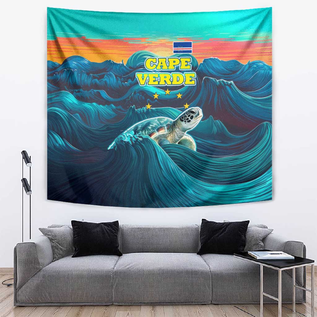 Cape Verde Tapestry with Loggerhead Sea Turtle Ocean Sunset Spirit