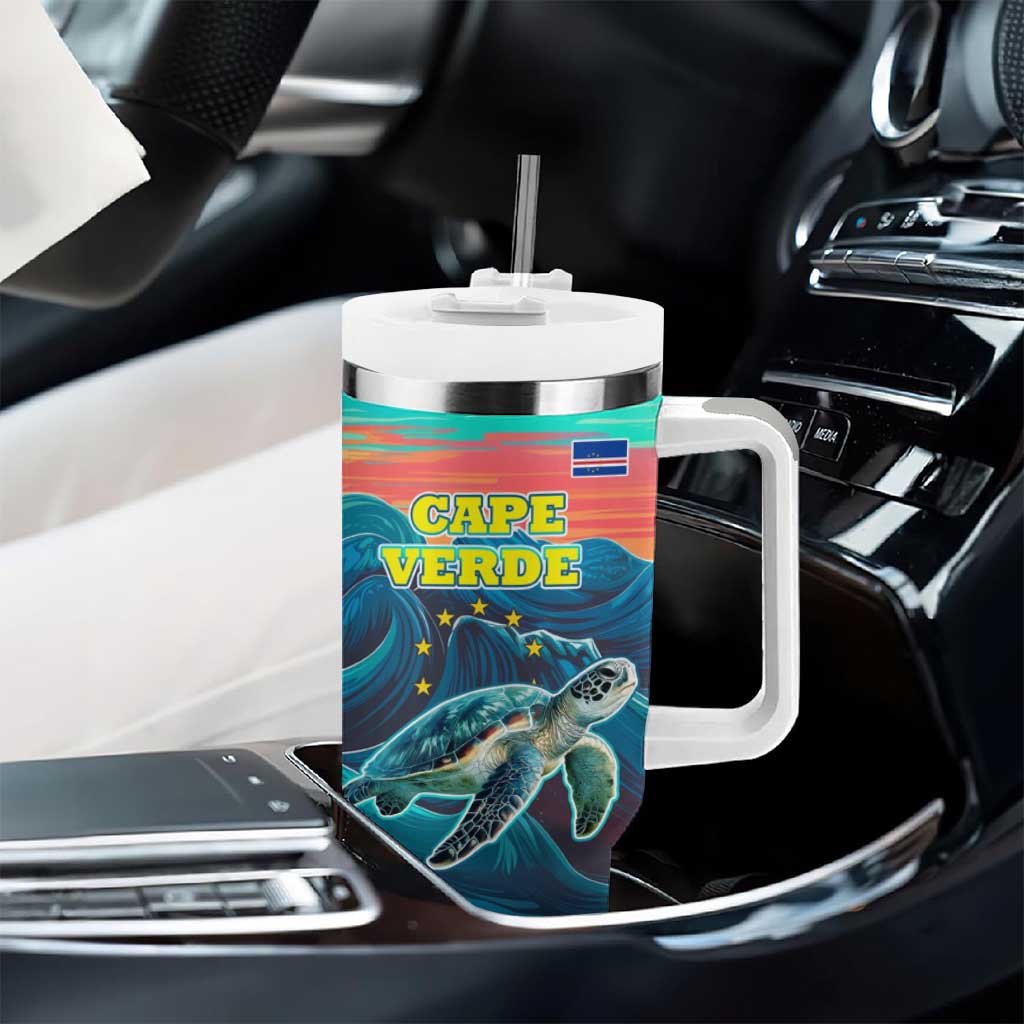 Cape Verde Tumbler With Handle with Loggerhead Sea Turtle Ocean Sunset Spirit