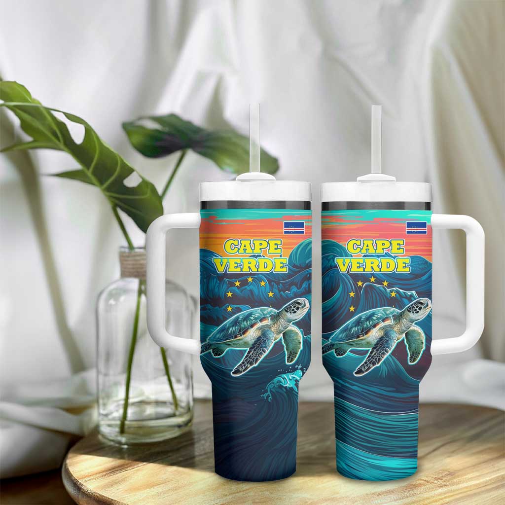 Cape Verde Tumbler With Handle with Loggerhead Sea Turtle Ocean Sunset Spirit