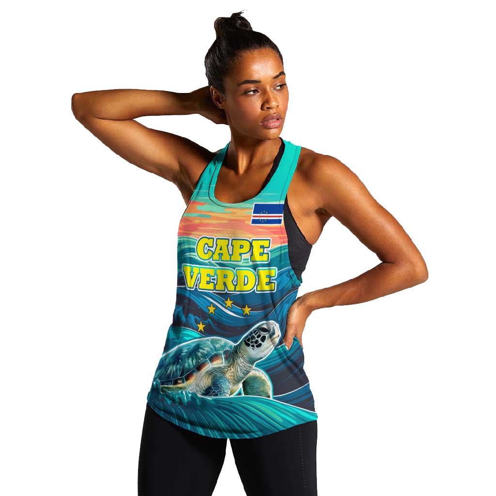 Cape Verde Women Racerback Tank with Loggerhead Sea Turtle Ocean Sunset Spirit