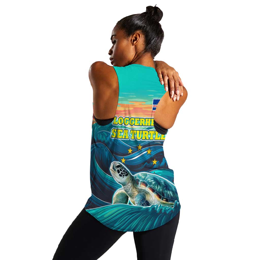 Cape Verde Women Racerback Tank with Loggerhead Sea Turtle Ocean Sunset Spirit