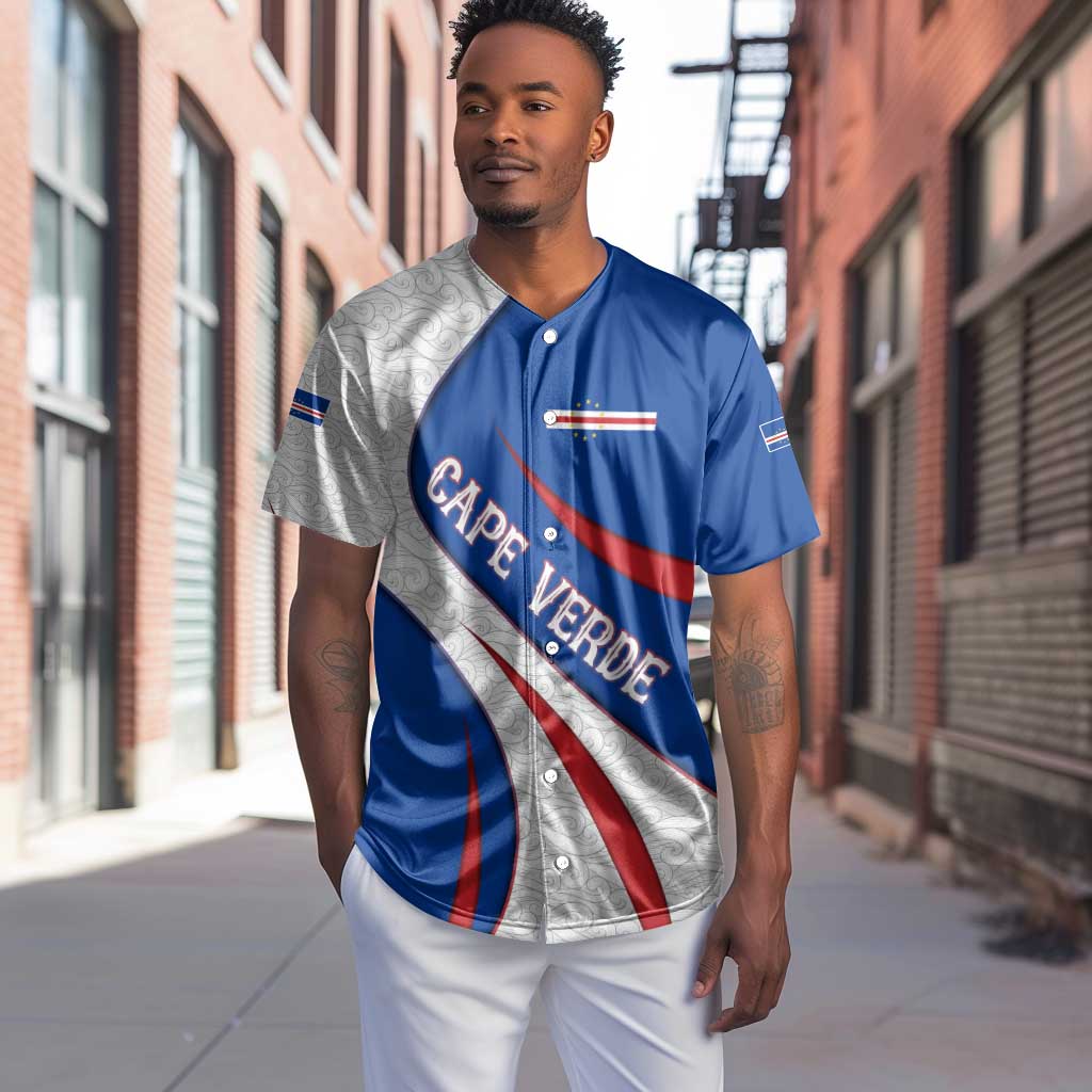 Cape Verde Baseball Jersey with Blue Red Flag Nós Kretxeu Spirit