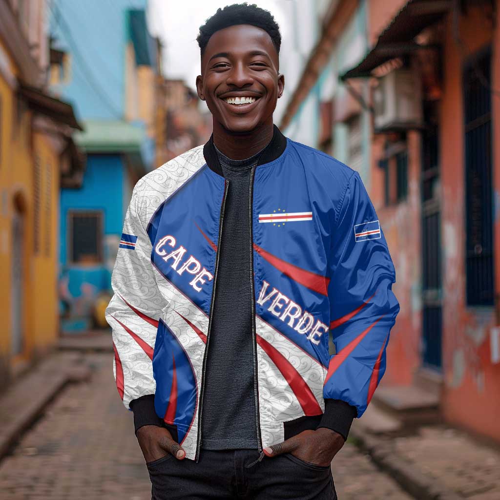Cape Verde Bomber Jacket with Blue Red Flag Nós Kretxeu Spirit