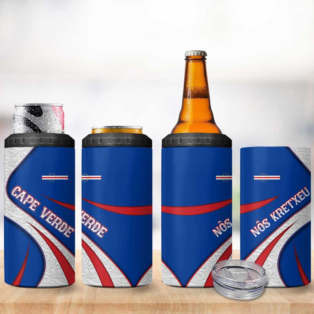 Cape Verde 4 in 1 Can Cooler Tumbler with Blue Red Flag Nós Kretxeu Spirit