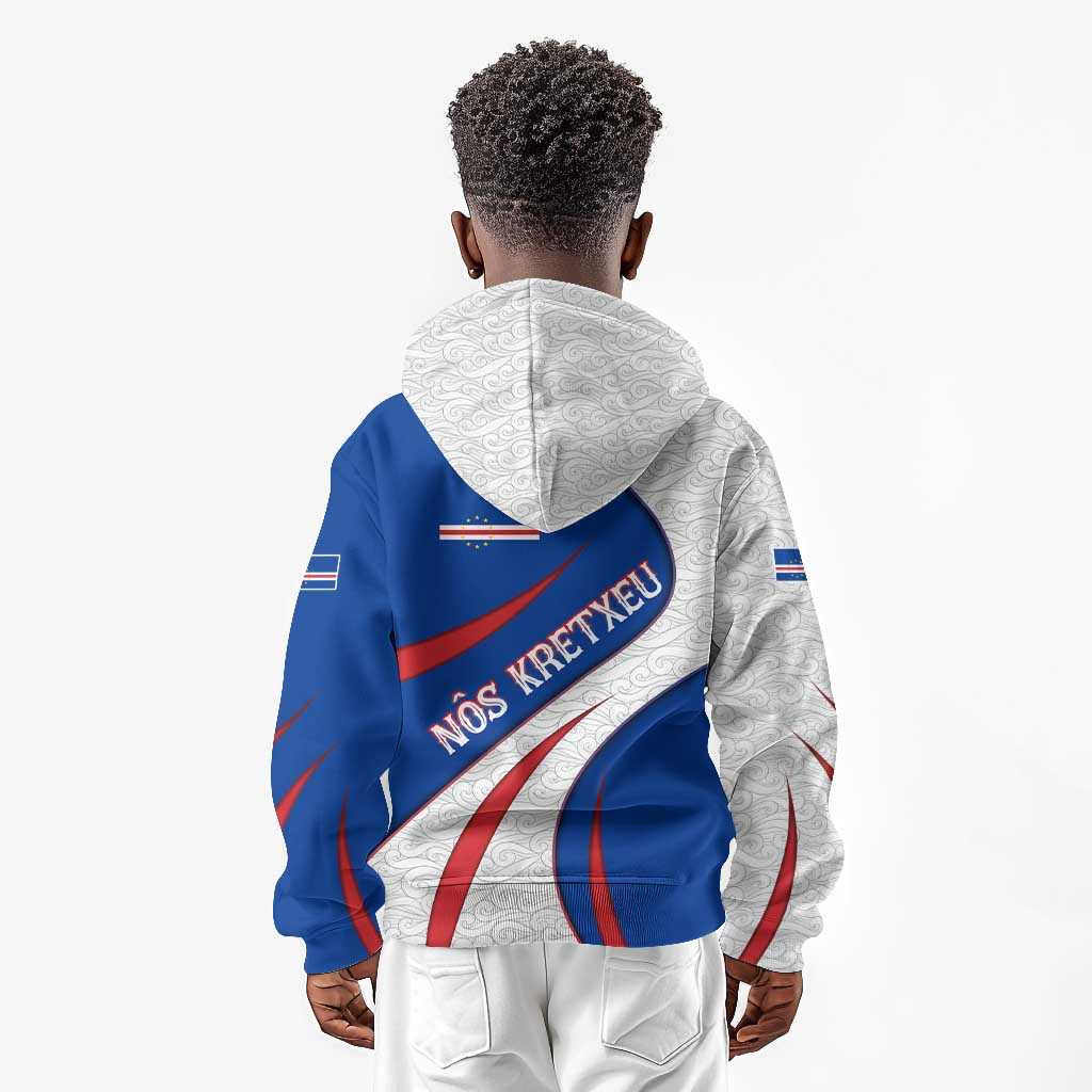 Cape Verde Kid Hoodie with Blue Red Flag Nós Kretxeu Spirit