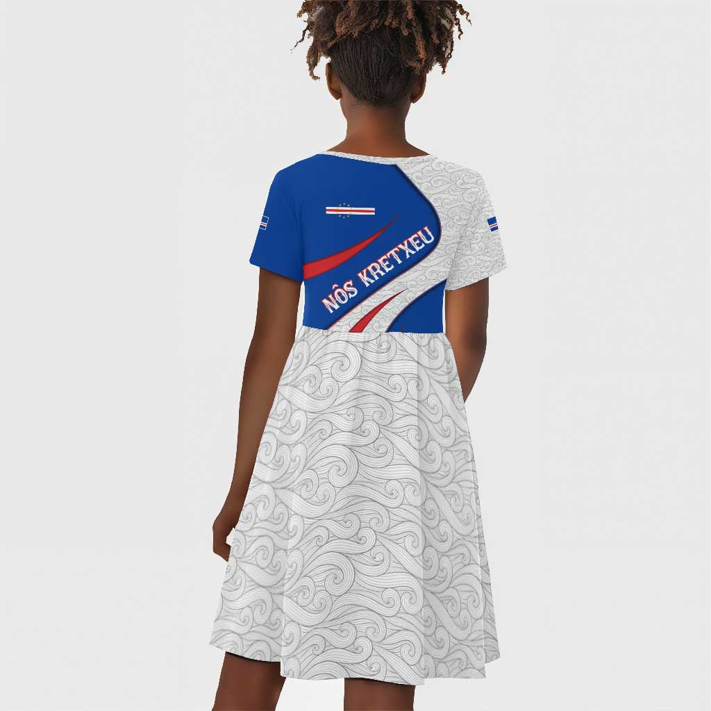 Cape Verde Kid Short Sleeve Dress with Blue Red Flag Nós Kretxeu Spirit