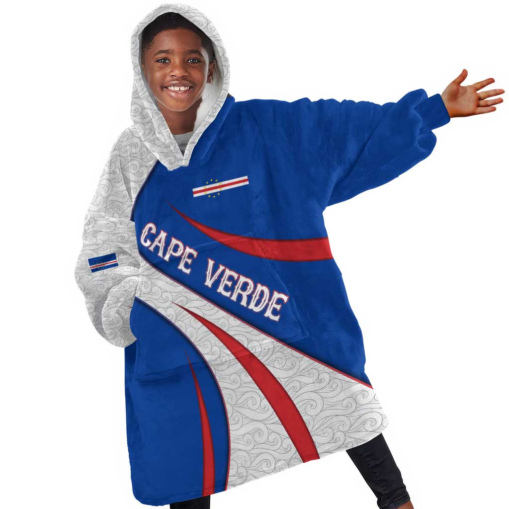 Cape Verde Kid Wearable Blanket Hoodie with Blue Red Flag Nós Kretxeu Spirit