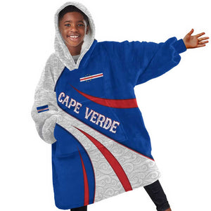 Cape Verde Kid Wearable Blanket Hoodie with Blue Red Flag Nós Kretxeu Spirit