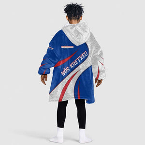 Cape Verde Kid Wearable Blanket Hoodie with Blue Red Flag Nós Kretxeu Spirit