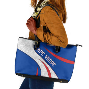 Cape Verde Leather Tote Bag with Blue Red Flag Nós Kretxeu Spirit