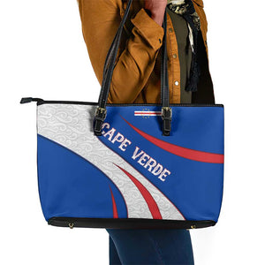 Cape Verde Leather Tote Bag with Blue Red Flag Nós Kretxeu Spirit