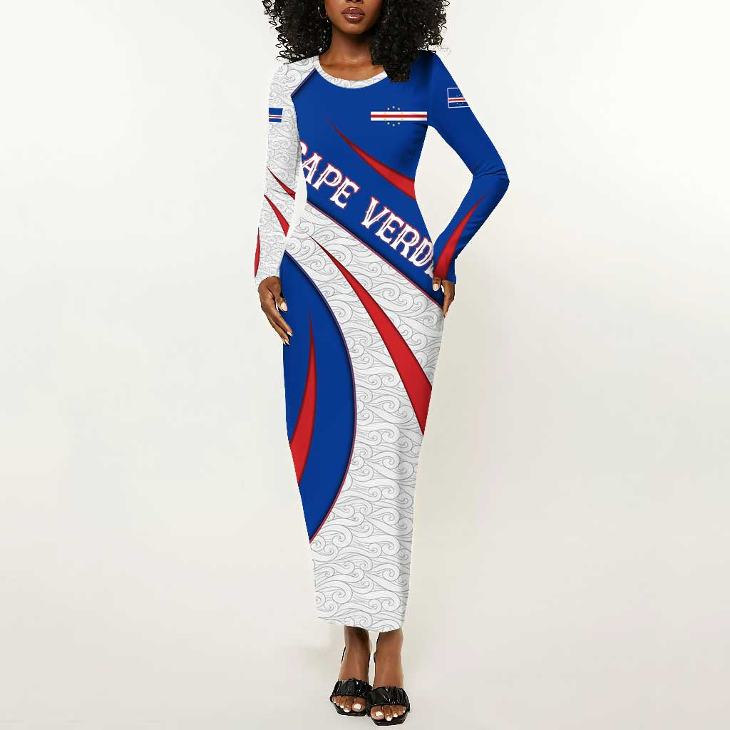 Cape Verde Long Sleeve Bodycon Dress with Blue Red Flag Nós Kretxeu Spirit